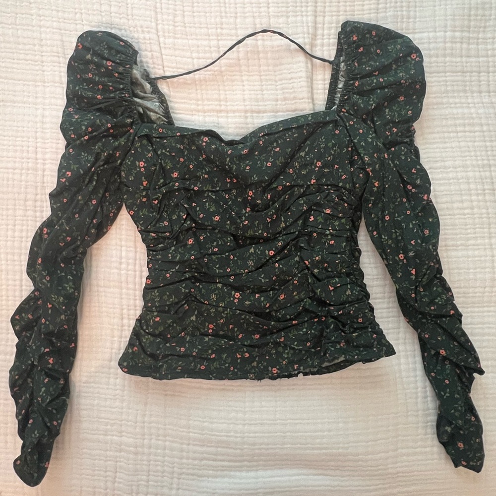 Reformation Green Floral Top